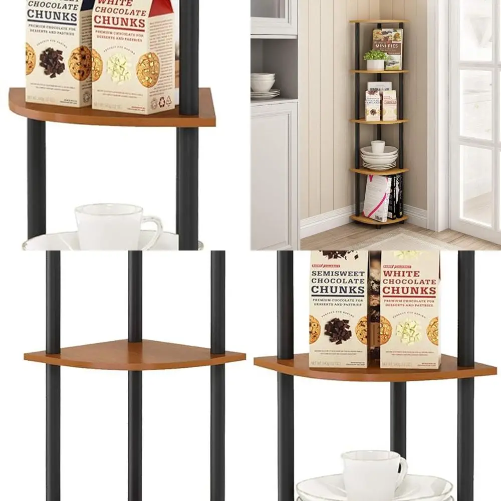 

5-Tier Light Cherry Corner Shelf - Open Storage for Home, Office, and Garage Organization