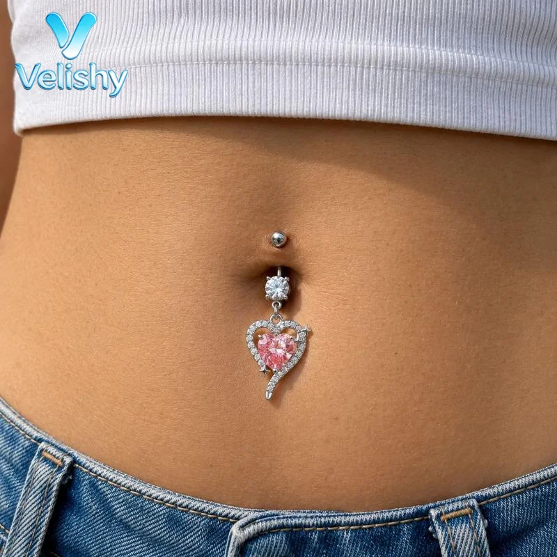 1Pcs Surgical Steel Belly Button Rings With Sparkly Cubic Zirconia Lovely Dangle For Daily Wear Beach Party Piercing Jewelry