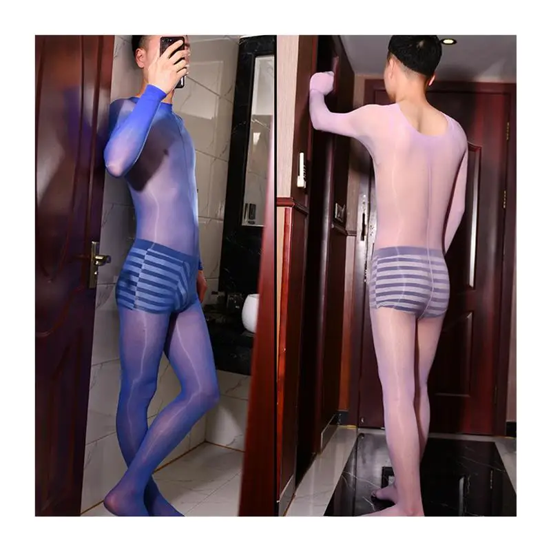 

Men's Full Body Sl Oil-Smoothed Tight Onesie J-J Set Ultra-Thin Winter Underwear Couple's Pure Color Leggings
