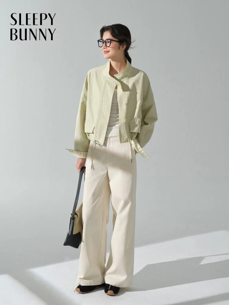 

Elegant Casual Loose Stand Collar Drawstring Jacket Workwear Style Outerwear with Relaxed Fit Lightweight Coat Women Commuting