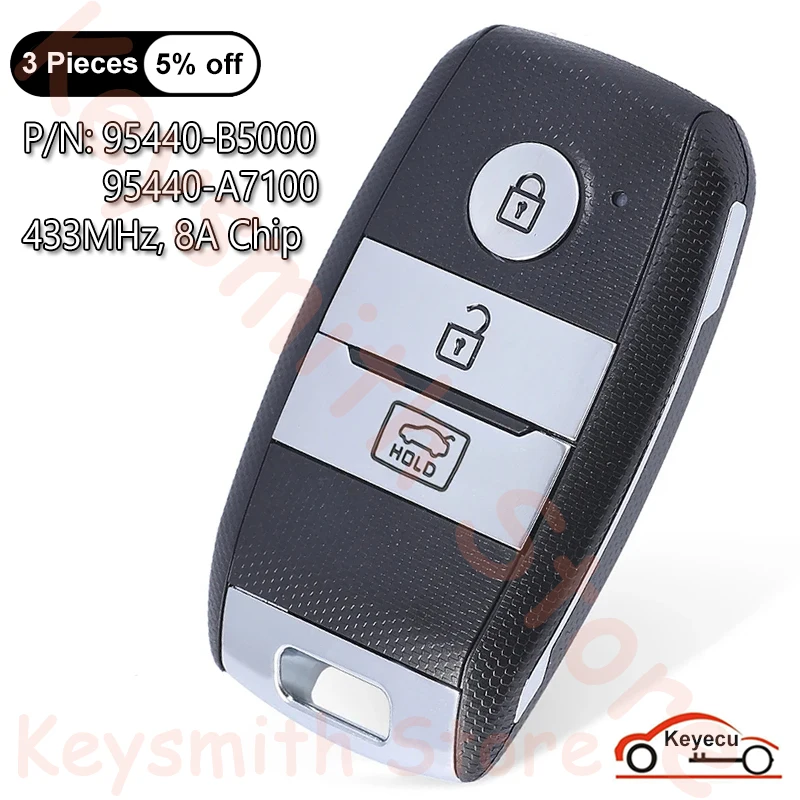 

KEYECU 3 Buttons 433MHz 8A Chip for Kia K3 Cerato Forte 2013 2014 2015 2016 Auto Smart Remote Key Fob 95440-B5000 95440-A7100