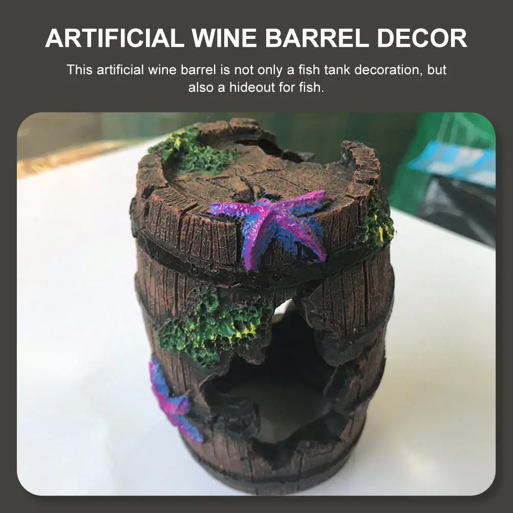 

2Pcs Aquarium Decoration Artificial Wine Barrel Resin Ornament Fish Tank Accessories Simulation Hideout Spawning Place