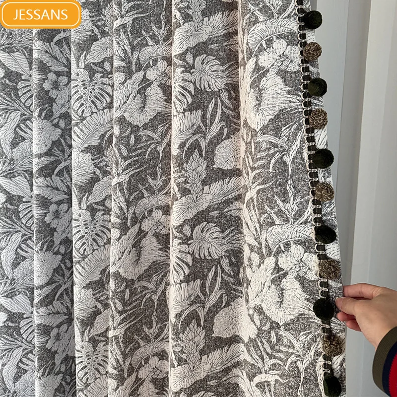

Milk Tea Retro Jacquard Chenille Thickened Curtains for Living Room Bedroom French Window Balcony Customized Finished Products