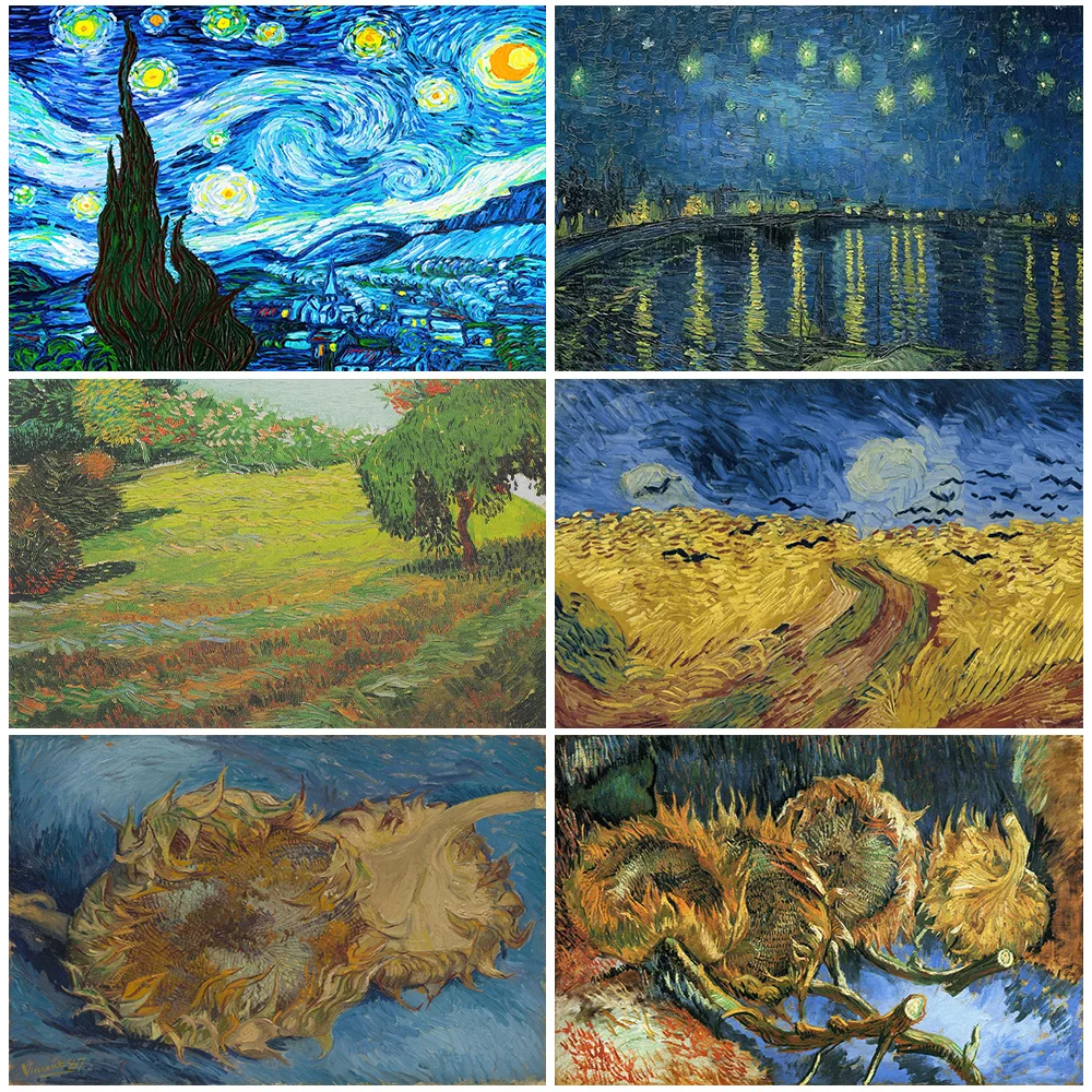 

HD Print Van Gogh Famous Paintings Backdrop Abstract Canvas Posters Starry Night Sunflowers Room Decor Hanging Cloth Photo Props