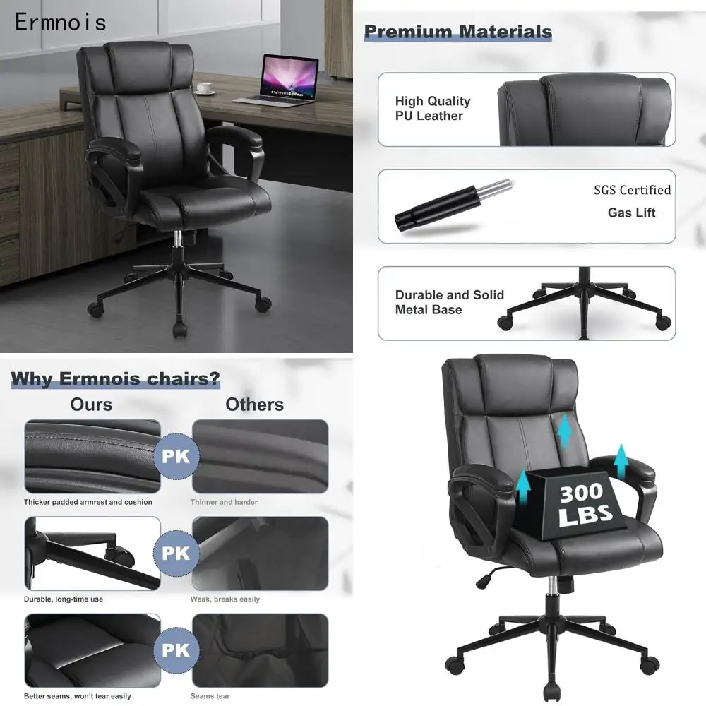 

Эргономичное кресло для дома/офиса из искусственной кожи с толстыми подлокотниками и поясничной поддержкой, черное игровое кресло