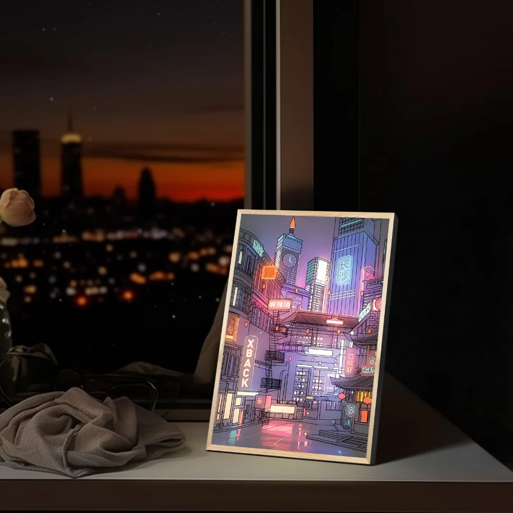 Amazing fireworks LED night light painting,comic lines wooden photo frame USB rechargeable,pleasant home decoration mood lamp