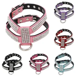 Dog Collar Adjustable Pet Products Pet Necklace Dog Harness Leash Bling Rhinestone Exquisite Crystal Diamond Dog Collar Supplies