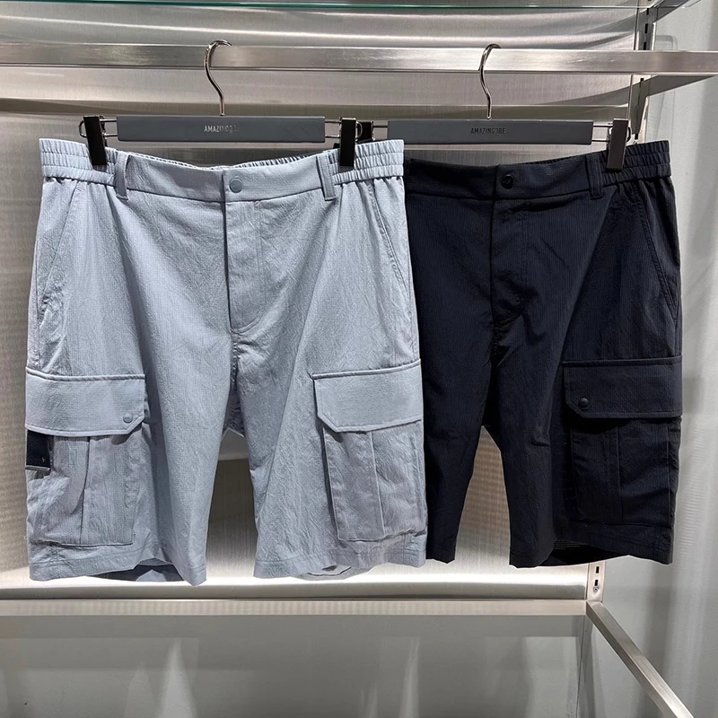 

Шорты для гольфа, мужские брюки с пряжкой и логотипом, простые брюки «пять четвертей», повседневные спортивные короткие брюки с эластичным поясом и карманами