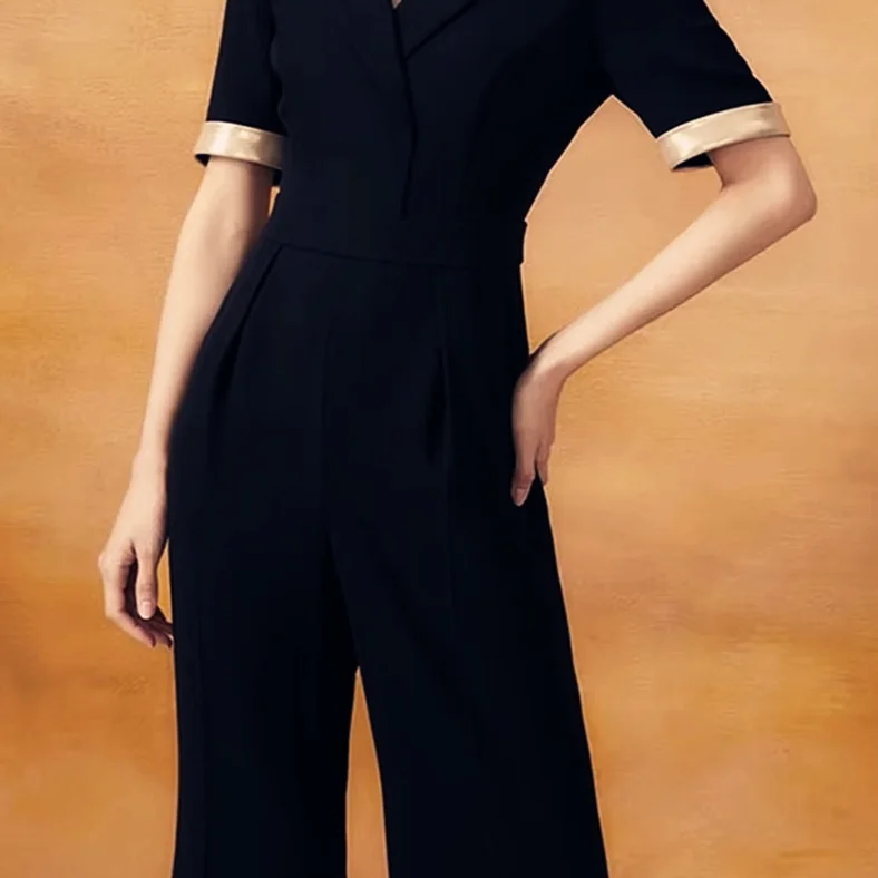 

Ele Silk Lined Slim Fit Jumpsuit Summer 2025 Commute Sle High Waist Long Pants Polyester Fiber Regular Thin