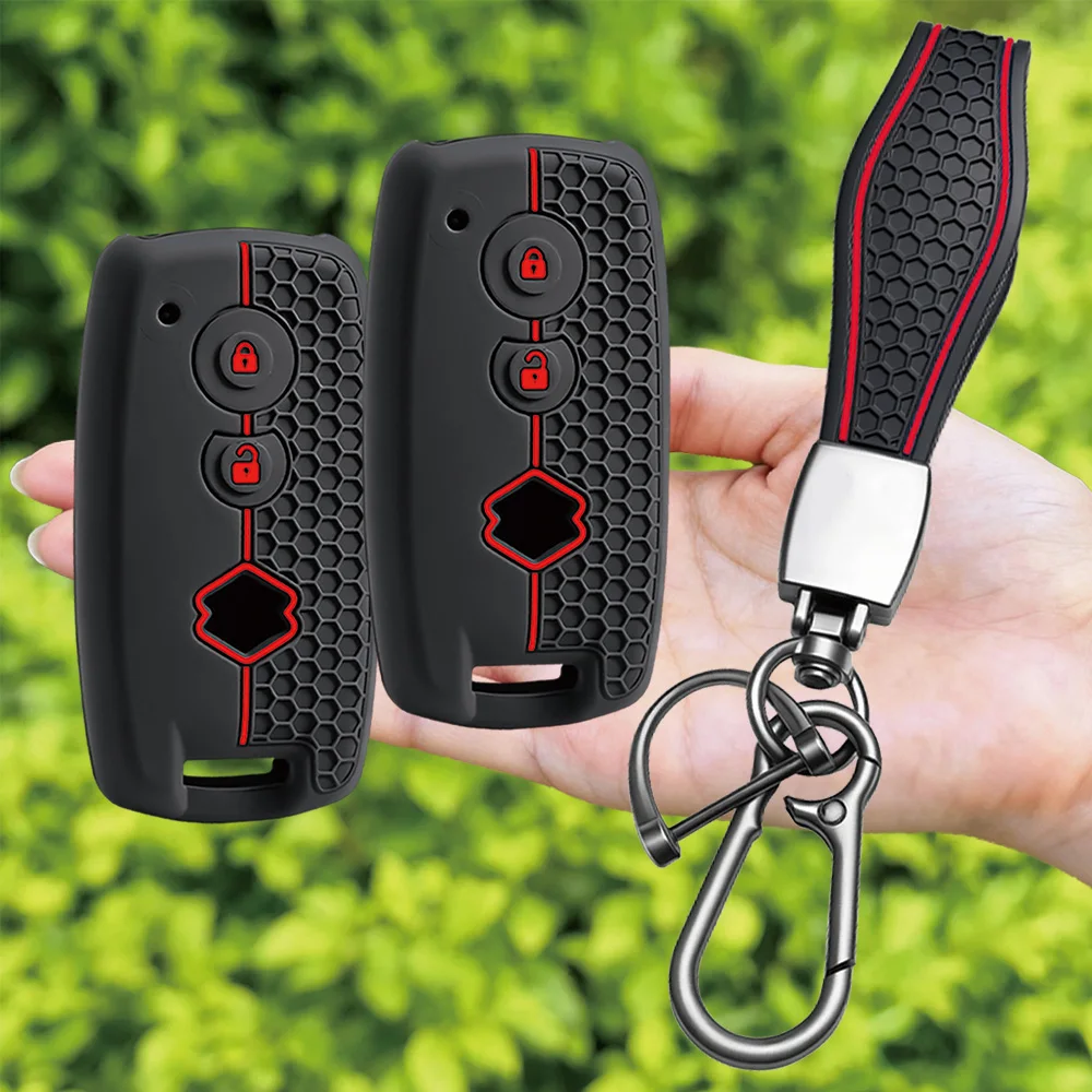 For Suzuki Swift Vitara SX4 S-Cross Ignis Baleno Ertiga Jimny silicone car key fob cover with wrist strap and carabiner