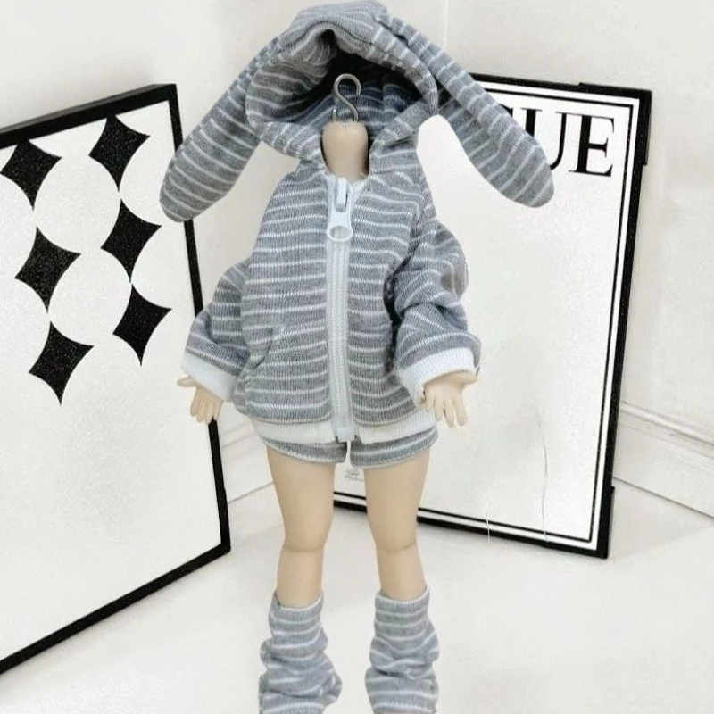 

1/6 кукольный костюм для куклы Bjd 30 см, наряд с свисающими ушками, комплект с капюшоном в виде кролика, нарядные игрушки, аксессуары для кукол, без куклы