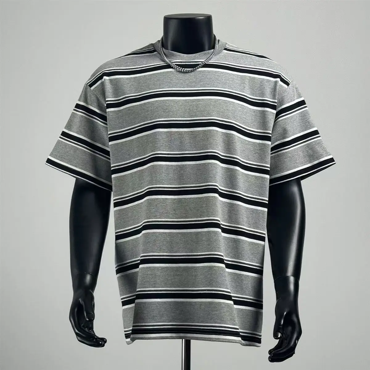 

Y2k Loose Striped Short Sleeve T-Shirt Unisex Summer College Style Neutral Sea Soul Shirt Japanese Retro Grey Crew Neck Tee