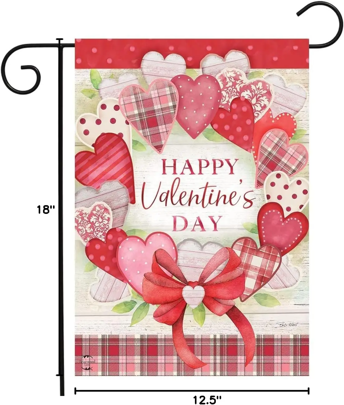 Briarwood Lane Valentines Wreath Hearts Garden Flag Plaid Holiday 12.5 x 18