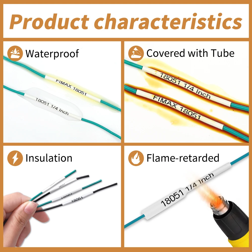 ท่อหดความร้อนอุตสาหกรรมสำหรับ DYMO 18051 18052 18055 18054 18053สำหรับผู้ผลิตฉลาก DYMO RHINO 5200 6000 4200 6500