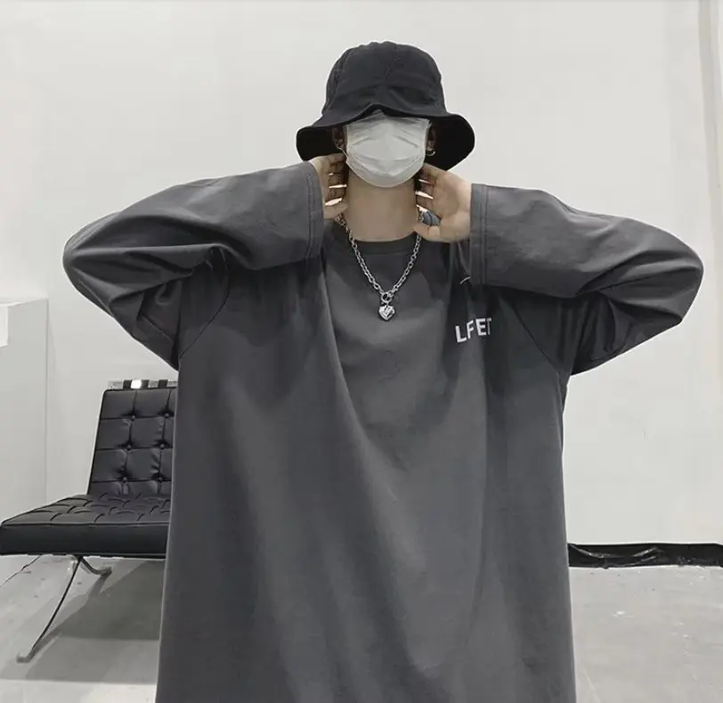 

Мужская футболка с длинным рукавом больших размеров, свободного кроя, с круглым вырезом, в стиле хип-хоп, модная брендовая одежда для полных мужчин, осенняя коллекция