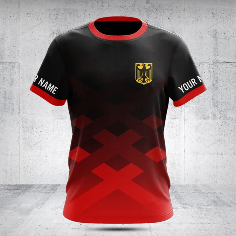Benutzerdefinierter Name Sommer Casual Deutschland Grafik T-Shirts Rot-Schwarz Herrenmode Kurzarm-Tops Cooles E-Sport-Trikot