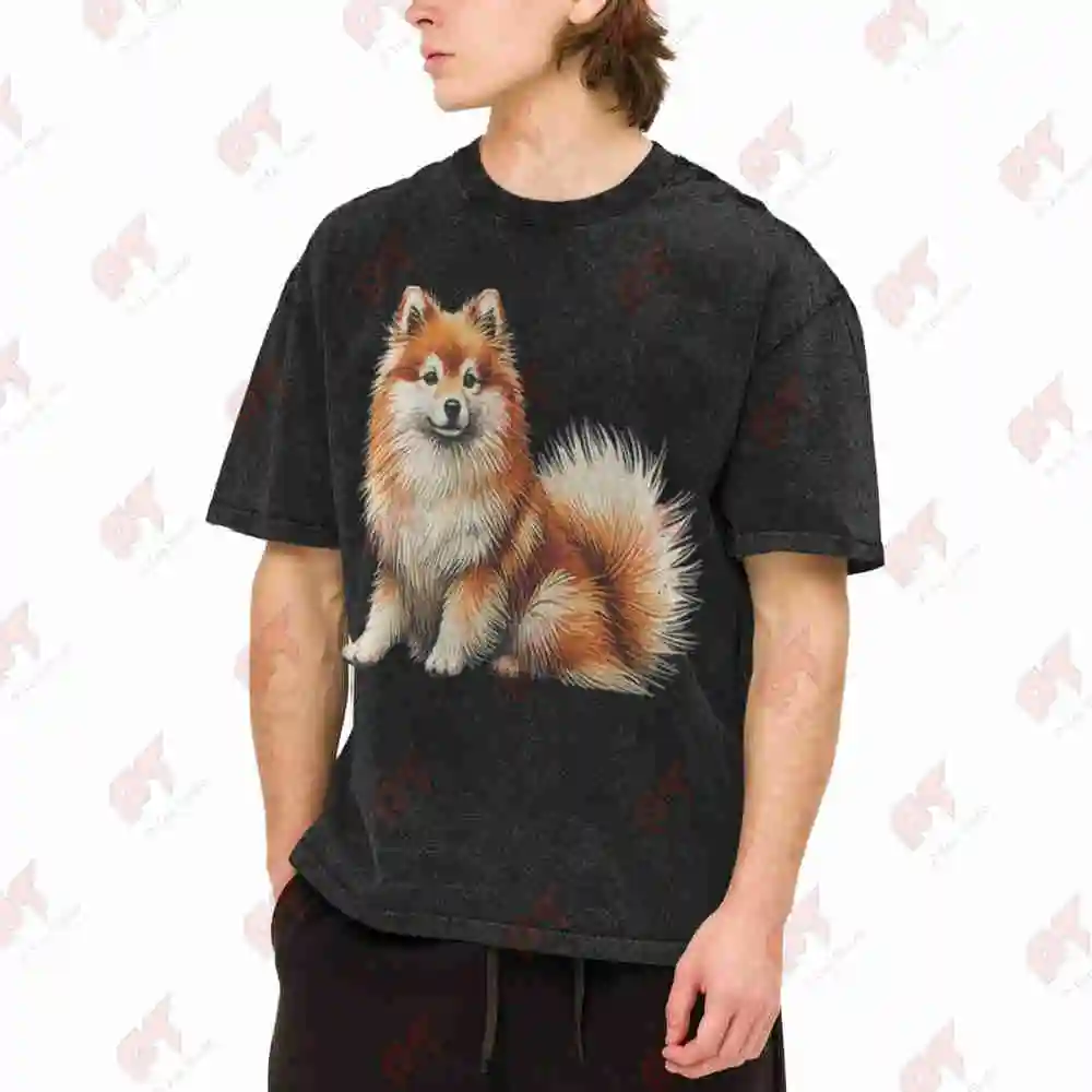 Finnish Spitz Vintage Washed Tee Pure Cotton T-Shirt
