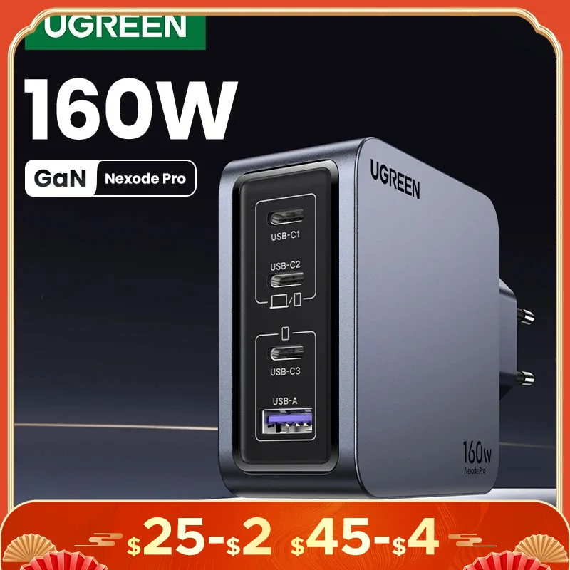 UGREEN 160W GaN Charger PD3.1 Type C QC4.0 3.0 Quick Charge For Macbook Pro Laptop USB Fast Charger For iPhone 16 Xiaomi Tablet