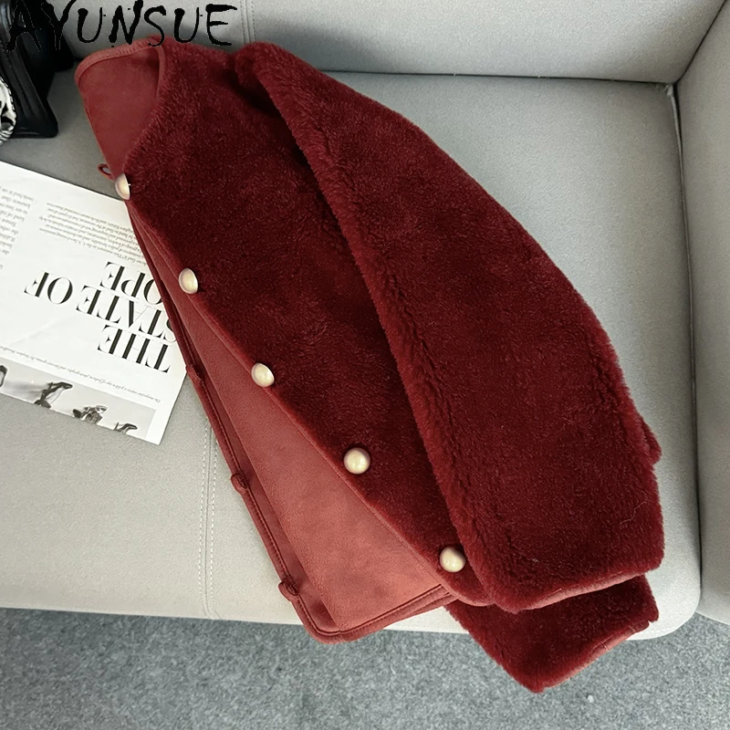 AYUNSUE 100% Naturalna Wełna Damska Kurtka Modna Kurtka z Granulowanego Futra Jagnięcego Odzież Damska Wysokiej Jakości Okrycia Wierzchnie Ropa Para Mujer