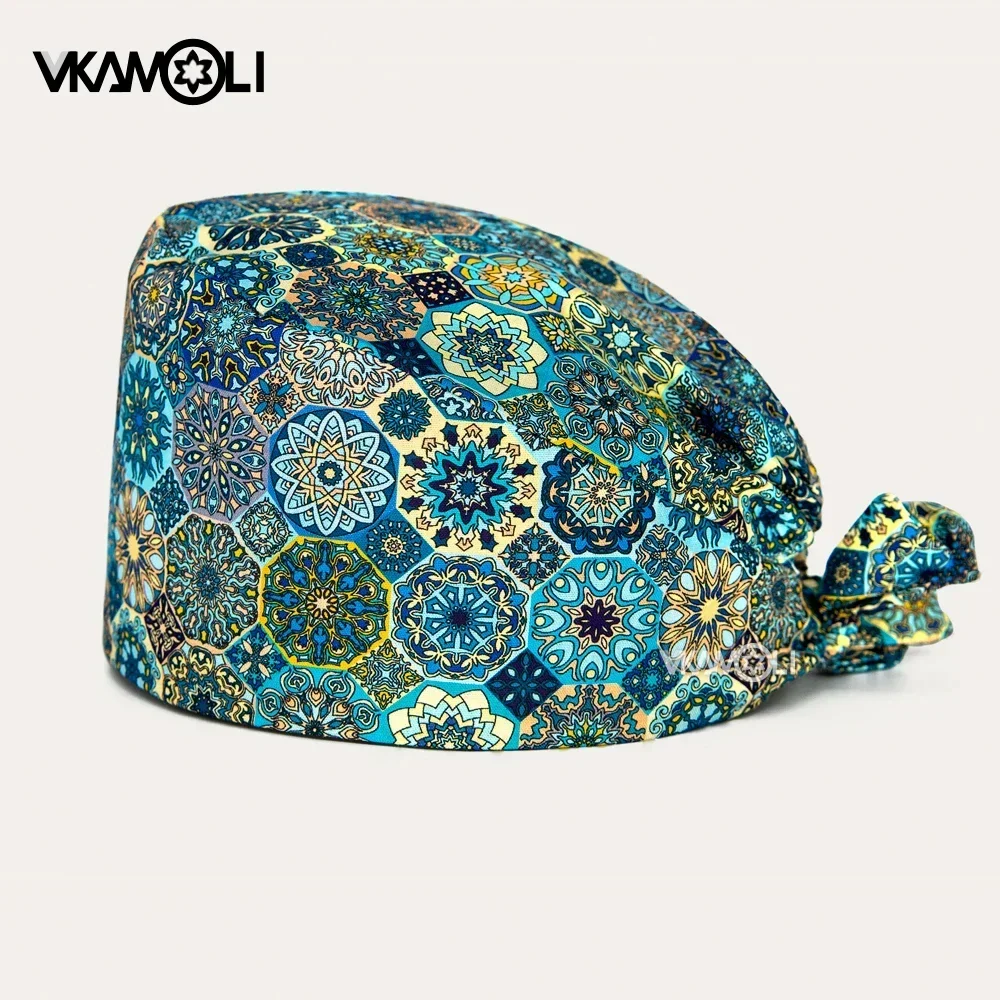 Gorro de enfermería con estampado de ANKARA para hombre y mujer, gorro de trabajo quirúrgico 100% de algodón para veterinario y Hospital de