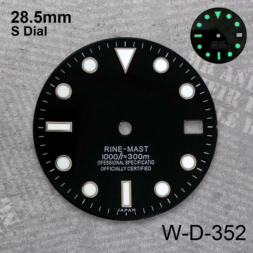 28.5 mm S Logo Enamel Dial Suitable For NH35/NH36/4R/7S Japan Movement Green Luminous Watch Modification Accessories