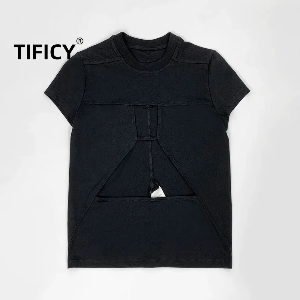 

TIFICY Cotton High Street Women's Spring/Summer Personalized Hollow Design Sexy Nightclub Trendy Short Sleeved T-shirt Top