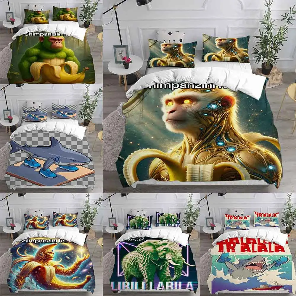 ai Italian Brainrot Tung Tung Sahur Bedding Sets Bed Cover Comforter Duvet Cover Pillow Case 2-3 Pieces Sets Home Decor