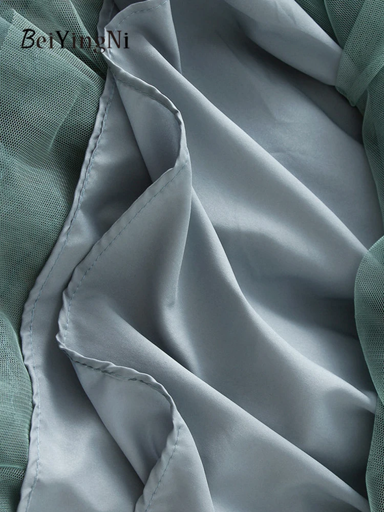 ベイインギー レディース ハイウエスト ふわふわ マキシスカート 無地 ヘビーインダストリー レース メッシュ Aライン ロングスカート 女性用 フレンチ エレガント ピンク スカート