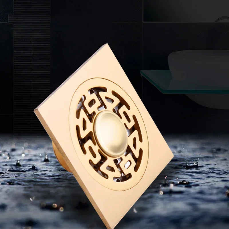 10x10cm square brass floor drain, odor proof floor drain cover, bathroom shower hardware, bathroom accessories shower drain