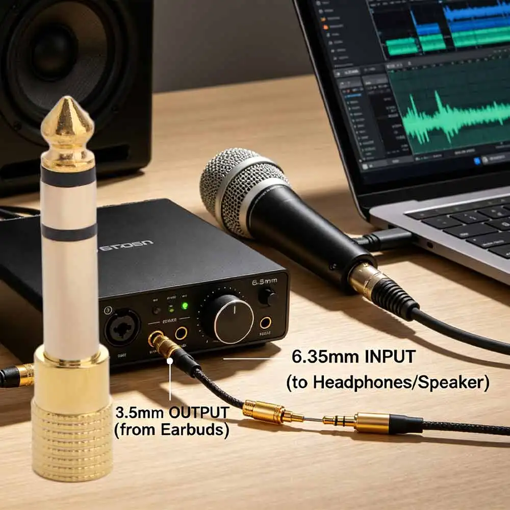 Adaptador de Audio Estéreo Chapado en Oro, Conector Hembra de 3.5mm a Macho de 6.35mm, Convertidor TRS Estéreo, Diseño de Enchufe, Adaptador de Cable AUX para Amplificadores de Guitarra