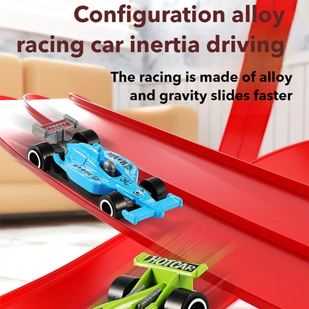 DIY Double-track Racing Car Ramp Portable Rolls Up Race Tracks for 1/64th Cars Track Flexible Race Track Children Toys