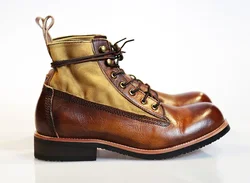 Mens Boots Retro-made Old Overhead Canvas Boots Leather High-lift Locomotive Leather Shoes for Men