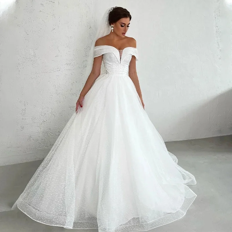 

Stunning Beaded POff The Shoulder V-neck Wedding Dresses Boho Bridal Grown 2023 Rode De Morrie