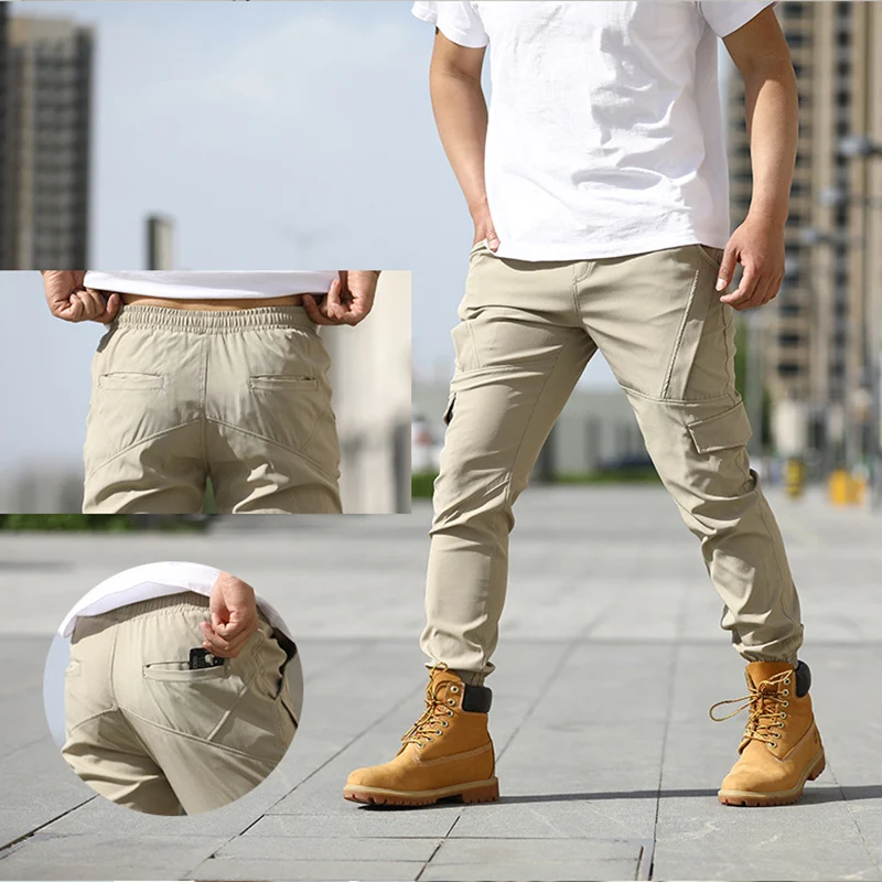 

Осенние тонкие уличные быстросохнущие брюки, мужские спортивные брюки с карманами и эластичной резинкой на талии, мужские легкие походные охотничьи брюки-карго