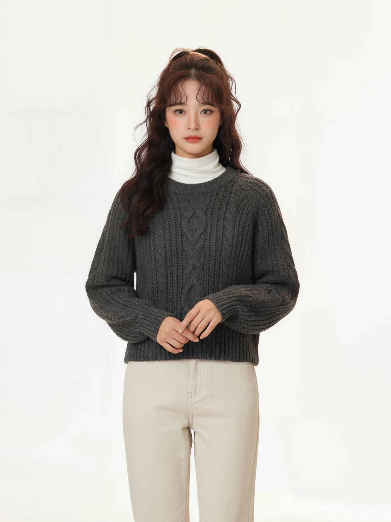 

Retro Sle Loose Fit round Ne Twisted Sweater Women's Autumn Winter Knitted Top Slimming Effect Comfortable Soft Polyester...