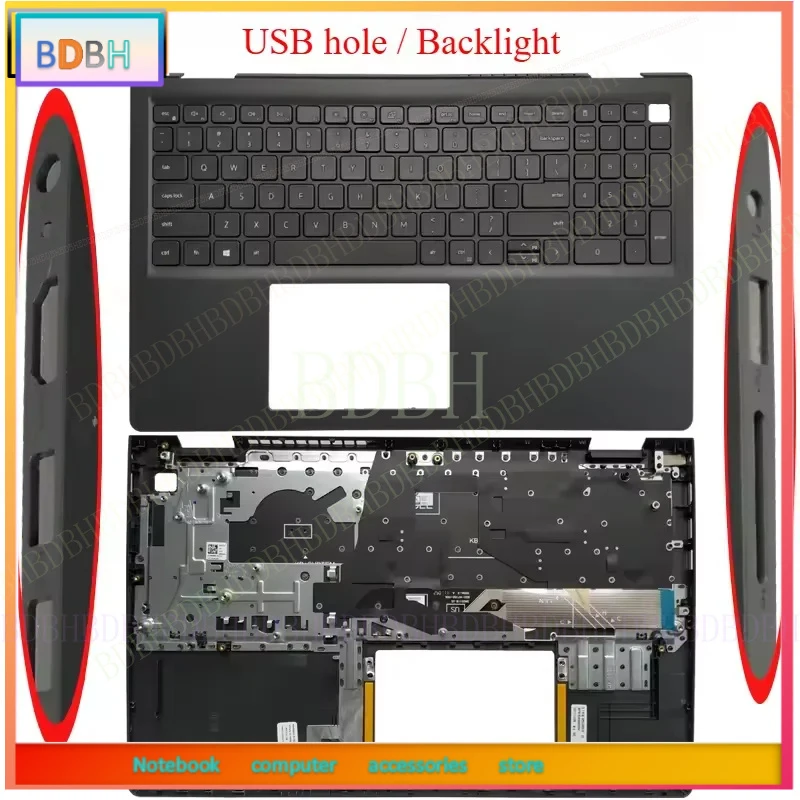 New For Dell Notebook Inspiron 15 3510 3511 3515 3520 3521 Laptop Palmrest Case Keyboard US English Version Upper Cover Black