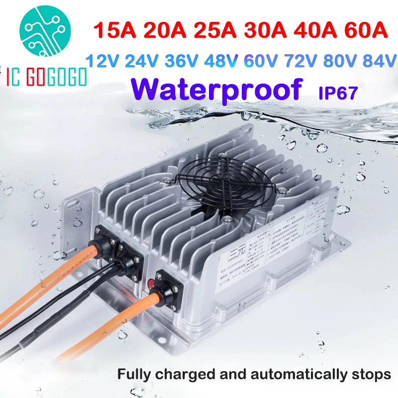 24V 48V 60V 72V 80V 84V 100.8V 12V 36V li-ion Lifepo4 caricabatteria al litio impermeabile auto ricarica rapida 15A 20A 25A 30A 40A 60A