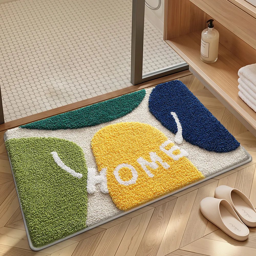 Anti-Slip Absorbent Bath Mat Tufted Bathroom Floor Mat Absorbent Flocking Bathroom Door Non-slip Mat Quick-drying Foot Pad