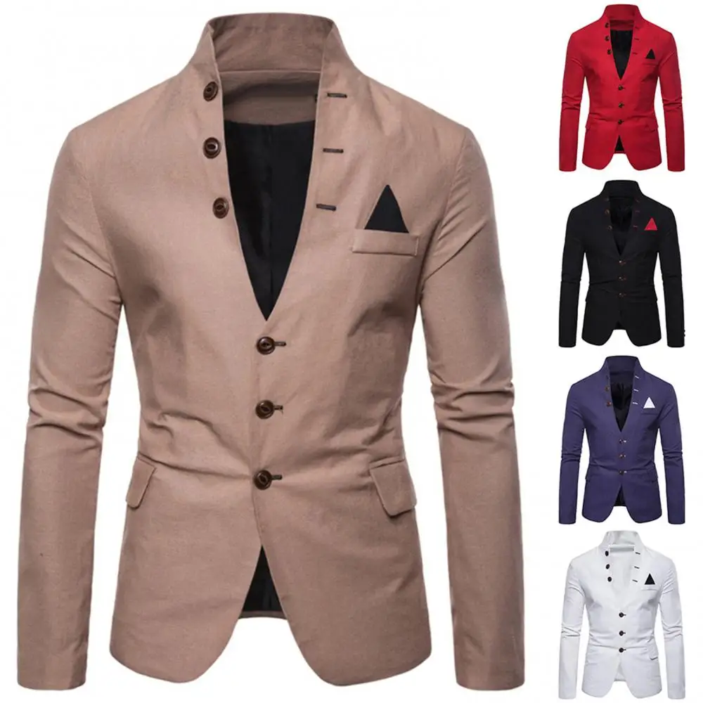 Men Sl-im Fits Social Blazer Spring Autumn Fashion Solid Wedding Dress Jacket Men Casual Business Male Suit Jacket Blazer Gentle