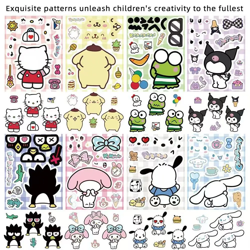 Sanrio Puzzle-Style Decorative Stickers (8/16-Piece Sets) – Cute Kuromi & Cinnamoroll Designs for DIY Crafting