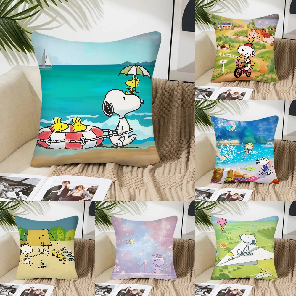 Anime Cute S-Snoopy Pillow Case Square Pillow Bedroom Sofa Leisure Comfort Cushion Car Living Room Home Decoration