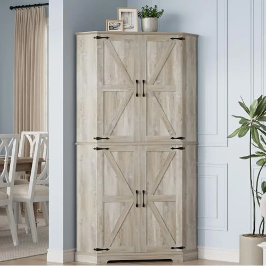 

Угловой кухонный шкаф-кладовка на 72 дюйма с 6-уровневым хранением, отделка под клен в деревенском стиле, 2 регулируемые полки, 240 поворотных дверей, дизайн с 2 дверцами