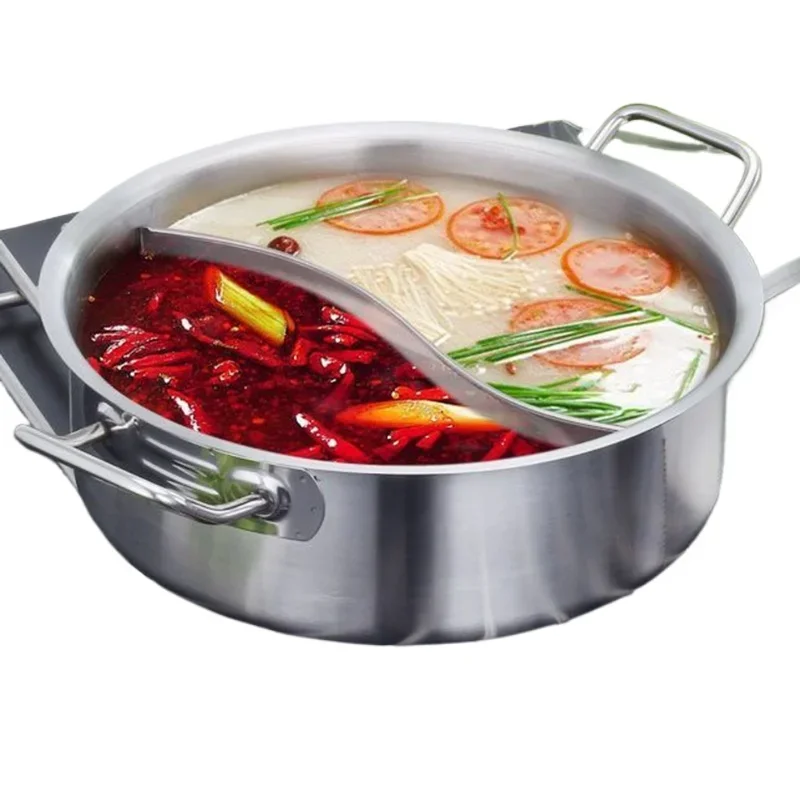 

304 Stainless Steel Hot Pot Thickened Mandarin Duck Pot Large Capacity Soup Pot With Spoon Special For Induction Cooker Pan