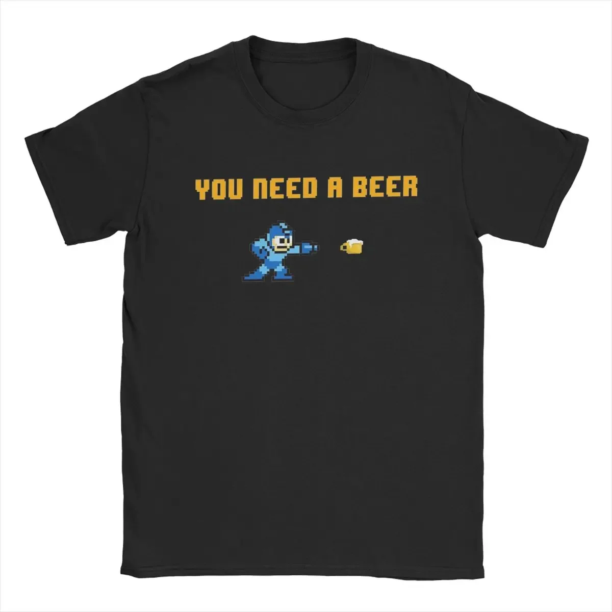 Megaman You Need A Beer Men's T Shirts Novelty Tees Short Sleeve Round Collar T-Shirts Cotton Plus Size Clothes