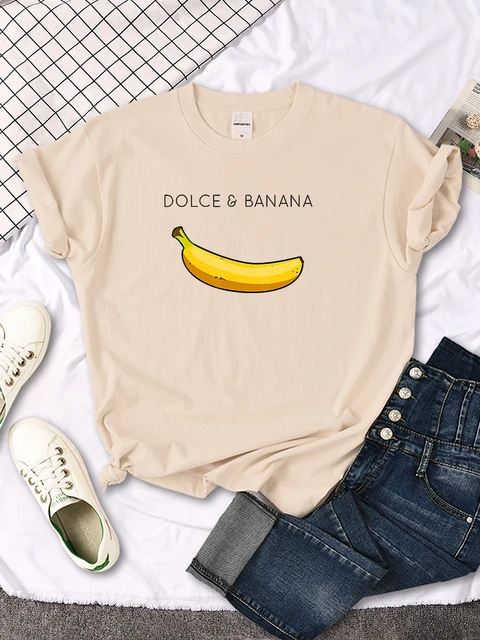 Dolce And Gabanna K|dolce & Gabbana Banana Cartoon Print T-shirt - Women's  Summer Cotton Tee