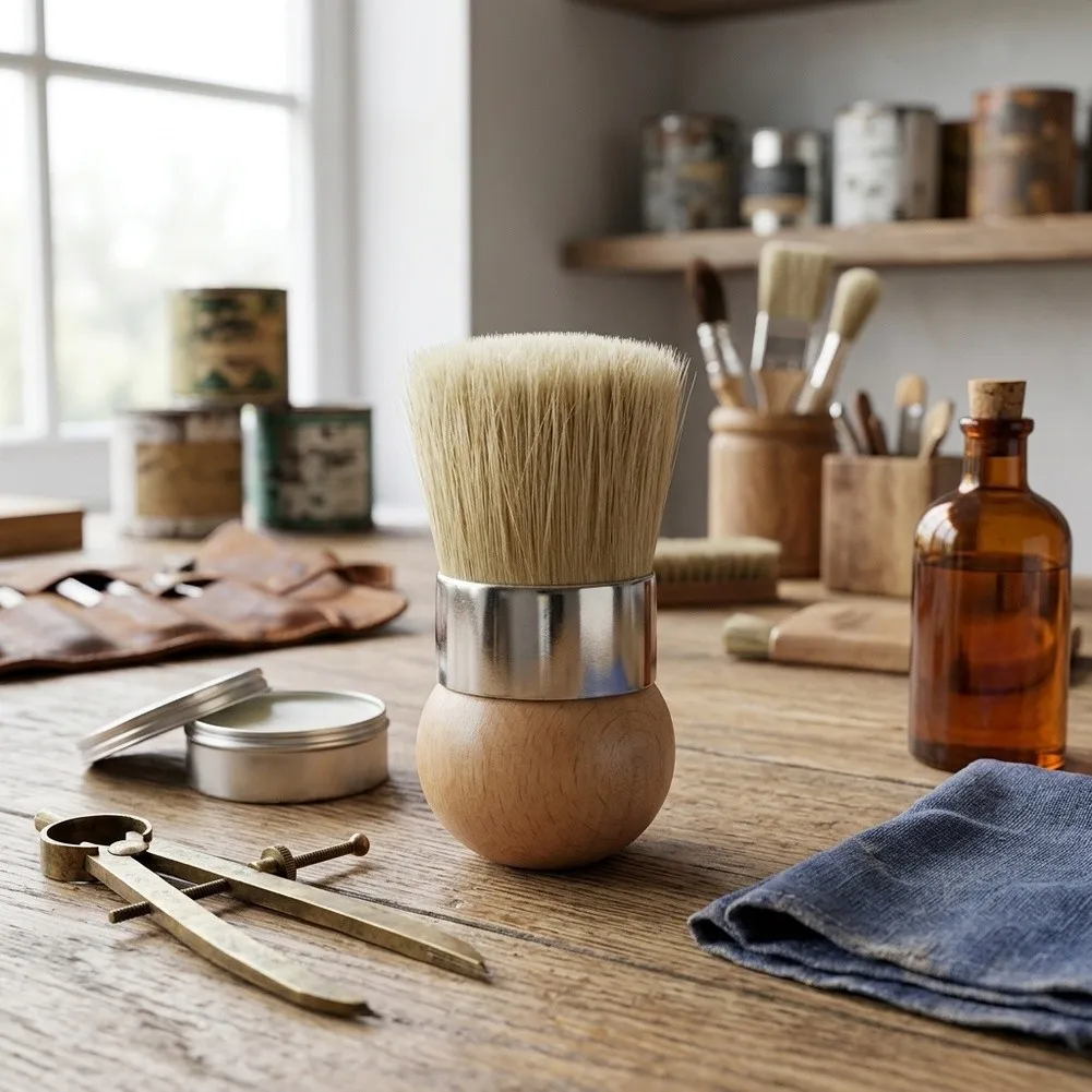 Upholstery Brush Round Wax Brush For Detailed Craft Work Secure Grip Efficient Application Reduces Hand Strain
