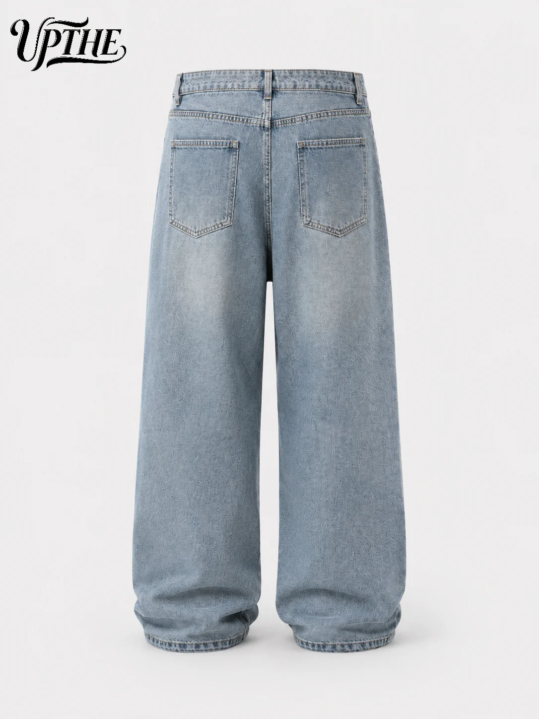 UP.THE Men Light Washed Baggy Wide Leg Jeans, Y2K Oversized Loose Plain Denim Pants, Minimal Basic Streetwear Trousers for Daily Casual Outfits