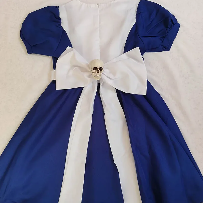 Damen Anime Alice Cosplay Kostüm mit Halskette Alice Kleid Dienstmädchen Schürze für Halloween Spiel Madness Returns Theme Mädchen Outfit