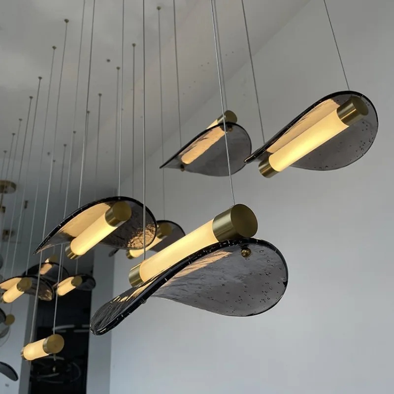 Light luxury model room villa living room dining room island platform glass chandelier