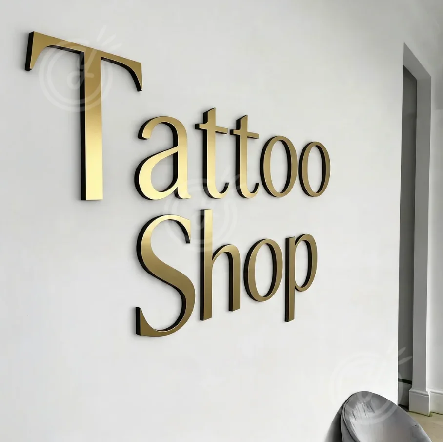 

Индивидуальная 3D-вывеска с лазерной гравировкой логотипа для тату-салона, металлическая 3D-вывеска для внутреннего декора стен, рекламный логотип для бизнеса